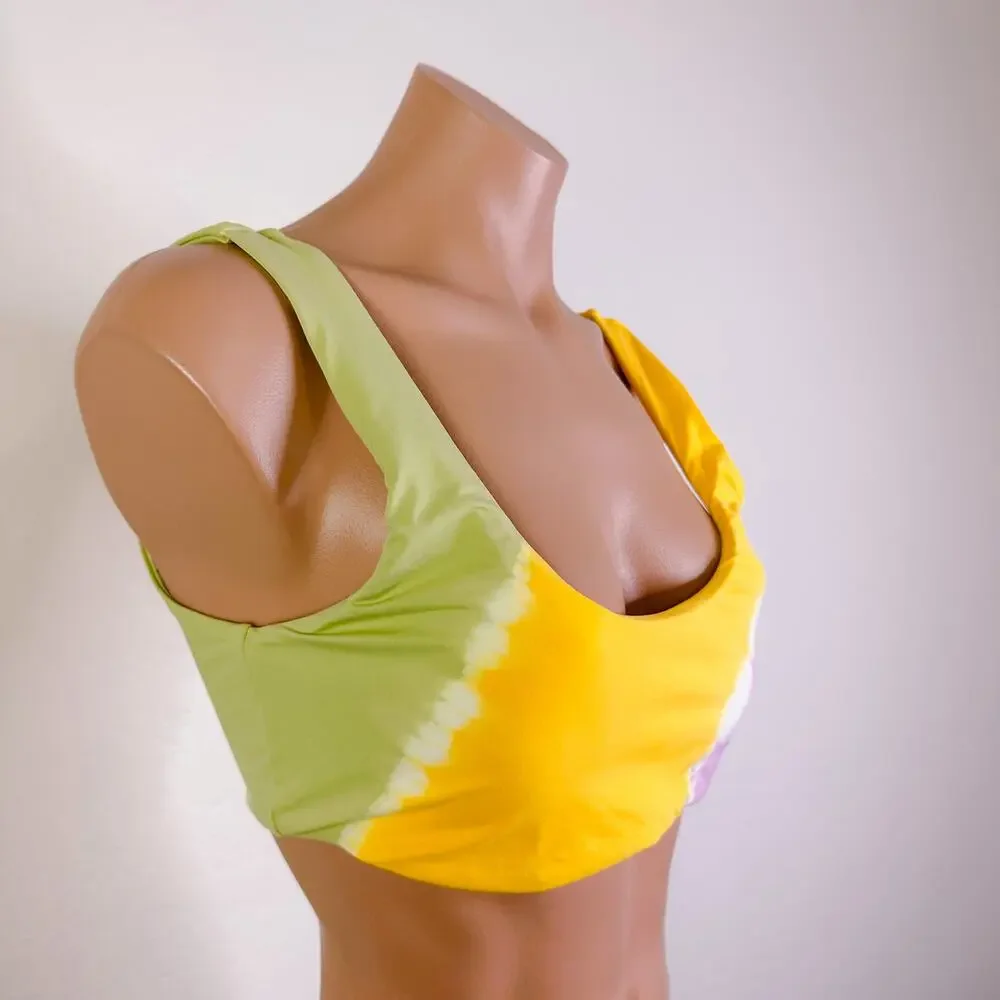 L*Space Lizzie Sunburst Tie Dye Square Scoop Neck Strap Bikini Swim Top XL NWT